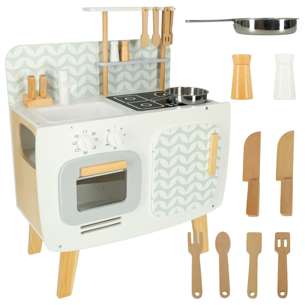 LULILO Retro Wooden Play Kitchen with Accessories – 3+
