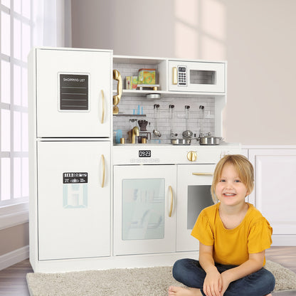 Wooden Play Kitchen for Kids 3+ – Ice Dispenser Fridge & LED Light
