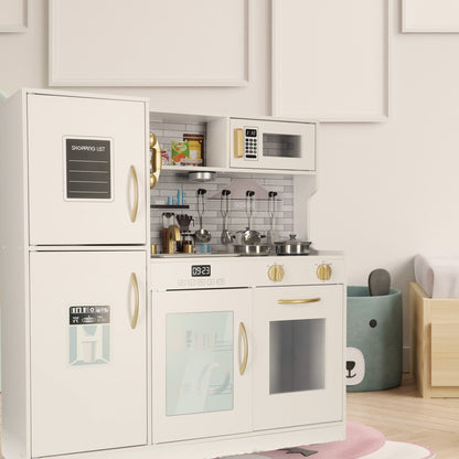 Wooden Play Kitchen for Kids 3+ – Ice Dispenser Fridge & LED Light
