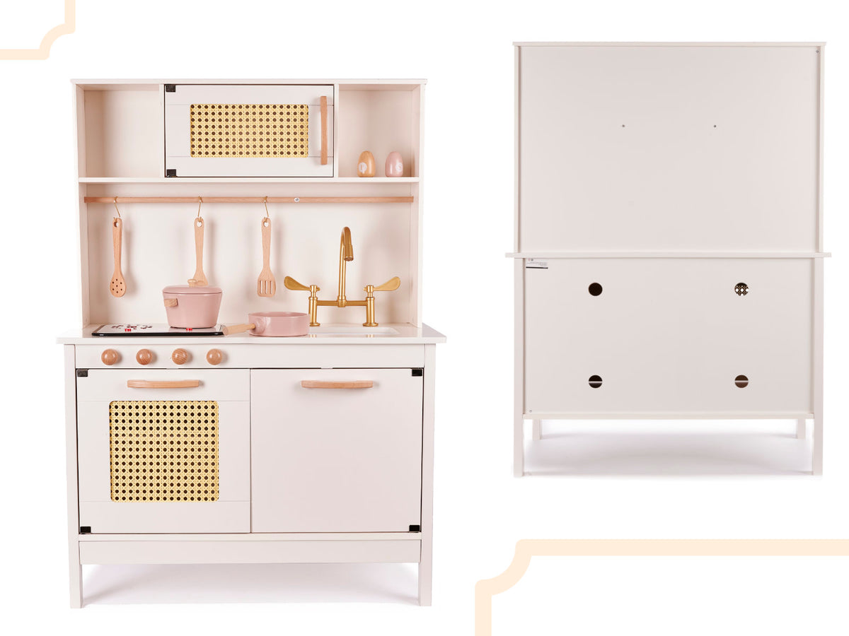 Wooden Retro Play Kitchen with Accessories Cream 100cm