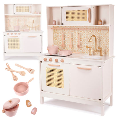 Wooden Retro Play Kitchen with Accessories Cream 100cm