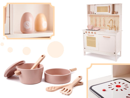 Wooden Retro Play Kitchen with Accessories Cream 100cm