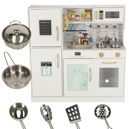 Wooden Play Kitchen for Kids 3+ – Ice Dispenser Fridge & LED Light