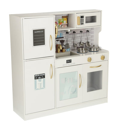 Wooden Play Kitchen for Kids 3+ – Ice Dispenser Fridge & LED Light