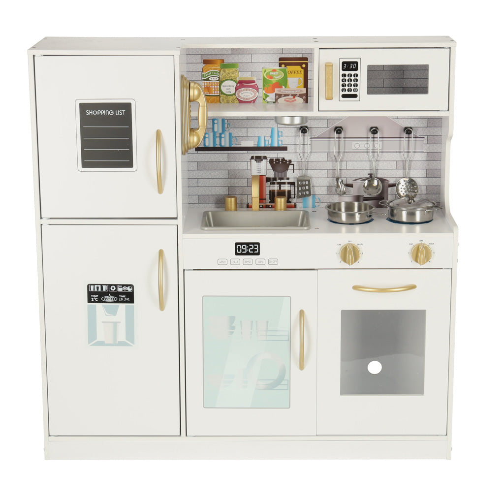 Wooden Play Kitchen for Kids 3+ – Ice Dispenser Fridge & LED Light