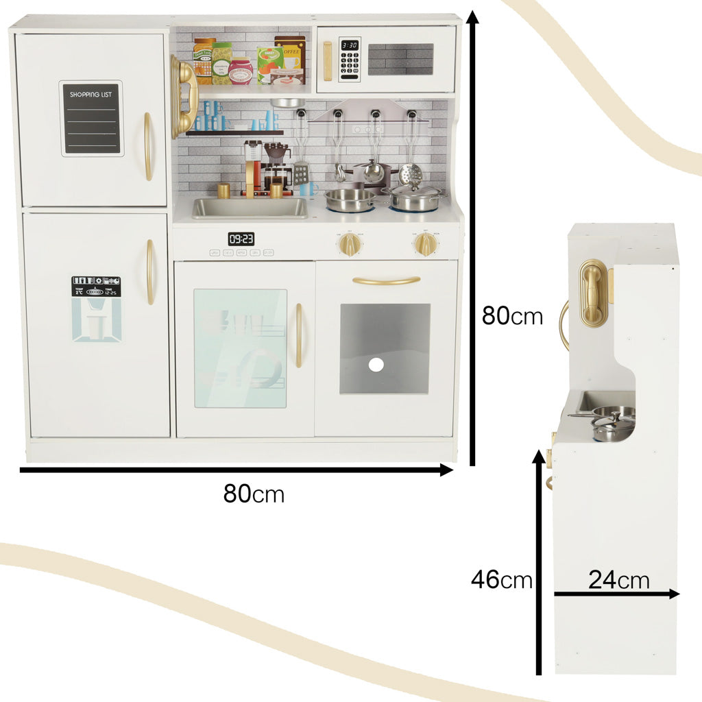 Wooden Play Kitchen for Kids 3+ – Ice Dispenser Fridge & LED Light