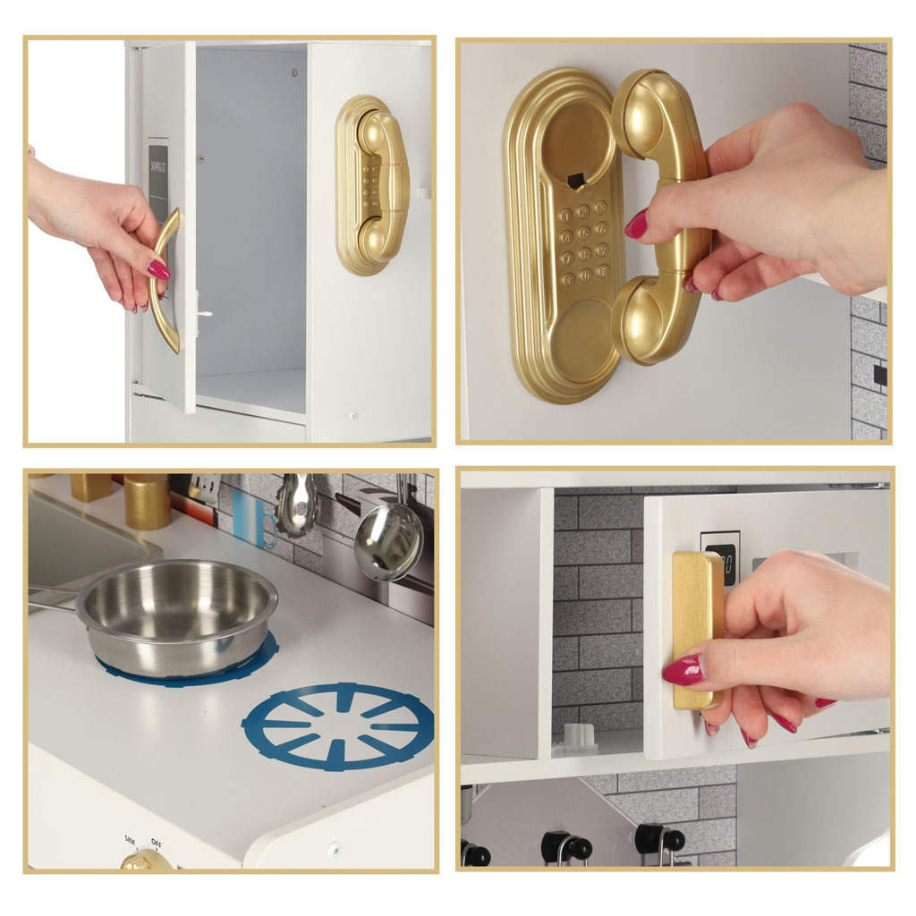 Wooden Play Kitchen for Kids 3+ – Ice Dispenser Fridge & LED Light
