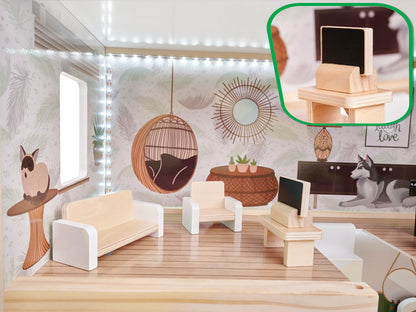 LULILO Floro Boho Drewniany domek dla lalek z oświetleniem LED