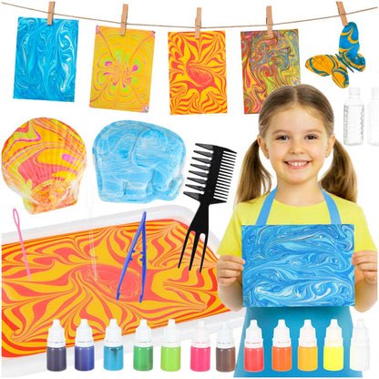 STEM Ebru Water Marbling Art Kit – Magic Water Painting Set with 12 Colors