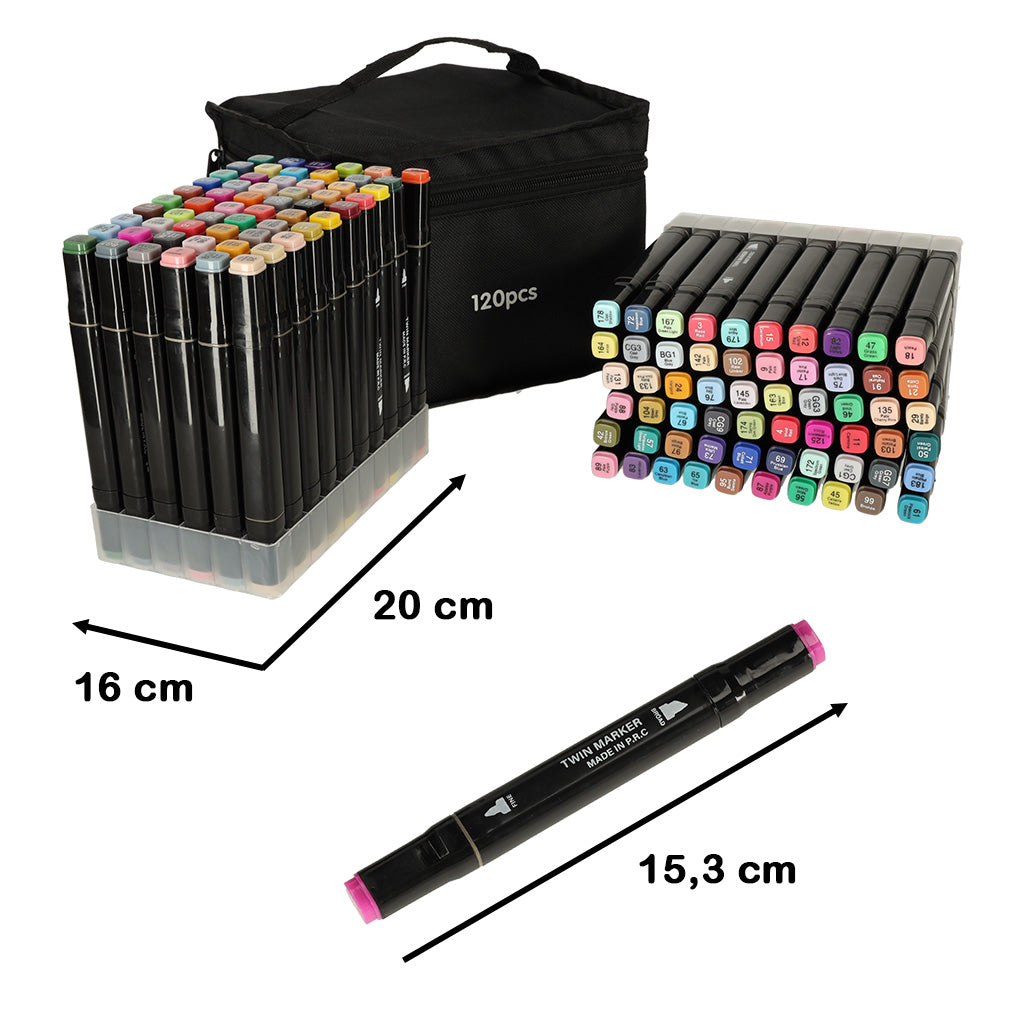 120 Dual-Tip Alcohol Markers Set with Stand & Case