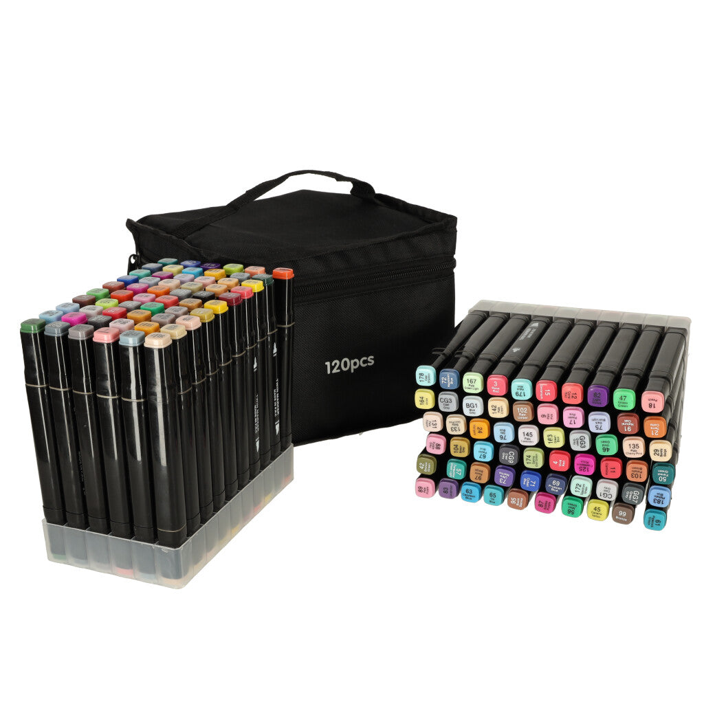 120 Dual-Tip Alcohol Markers Set with Stand & Case