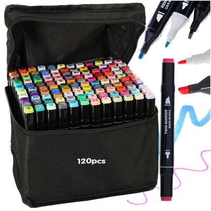120 Dual-Tip Alcohol Markers Set with Stand & Case