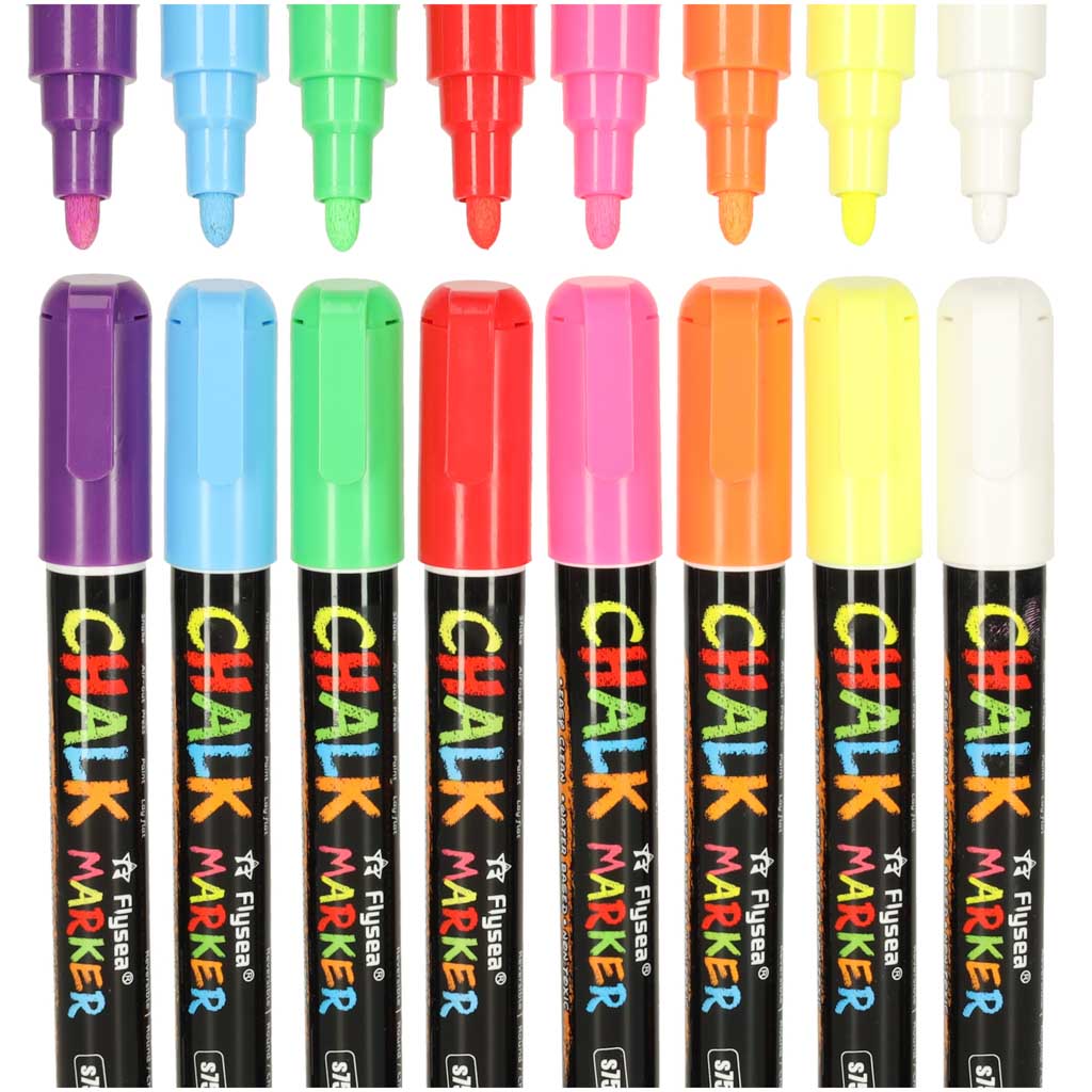 8-Pack Liquid Chalk Markers for Glass, Windows & Chalkboards