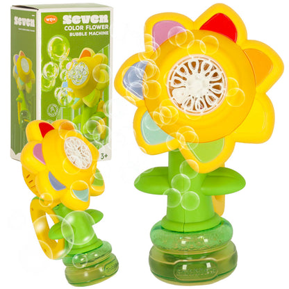 Automatic Flower Bubble Machine for Kids with Lights & Rechargeable Battery
