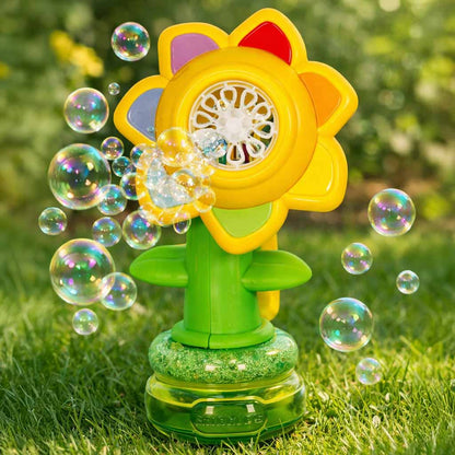 Automatic Flower Bubble Machine for Kids with Lights & Rechargeable Battery
