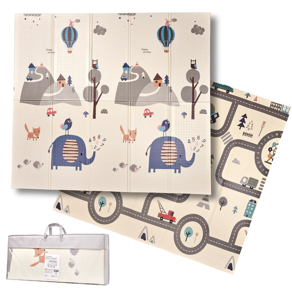 Foldable Double-Sided Foam Play Mat Street & Forest 179 × 198 cm