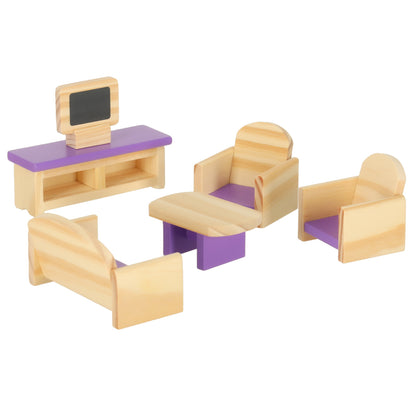 Wooden Dollhouse Furniture Set – 19-Piece Dollhouse Accessories