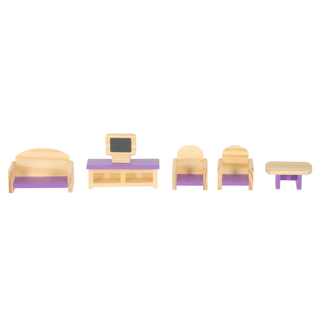 Wooden Dollhouse Furniture Set – 19-Piece Dollhouse Accessories