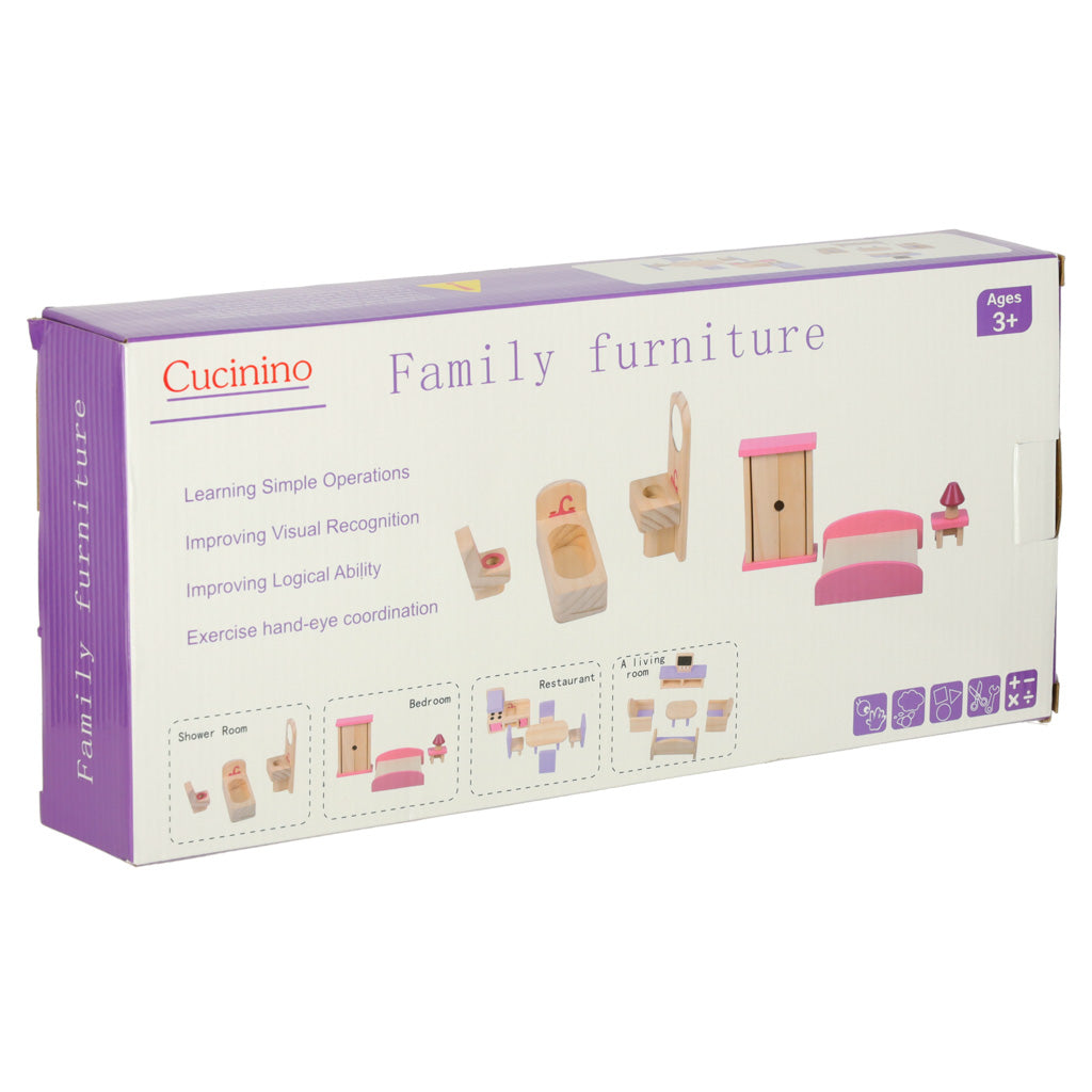 Wooden Dollhouse Furniture Set – 19-Piece Dollhouse Accessories