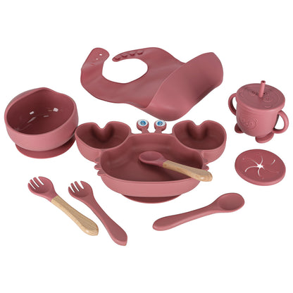 9-Piece Silicone Baby Feeding Set – Crab Design Pink