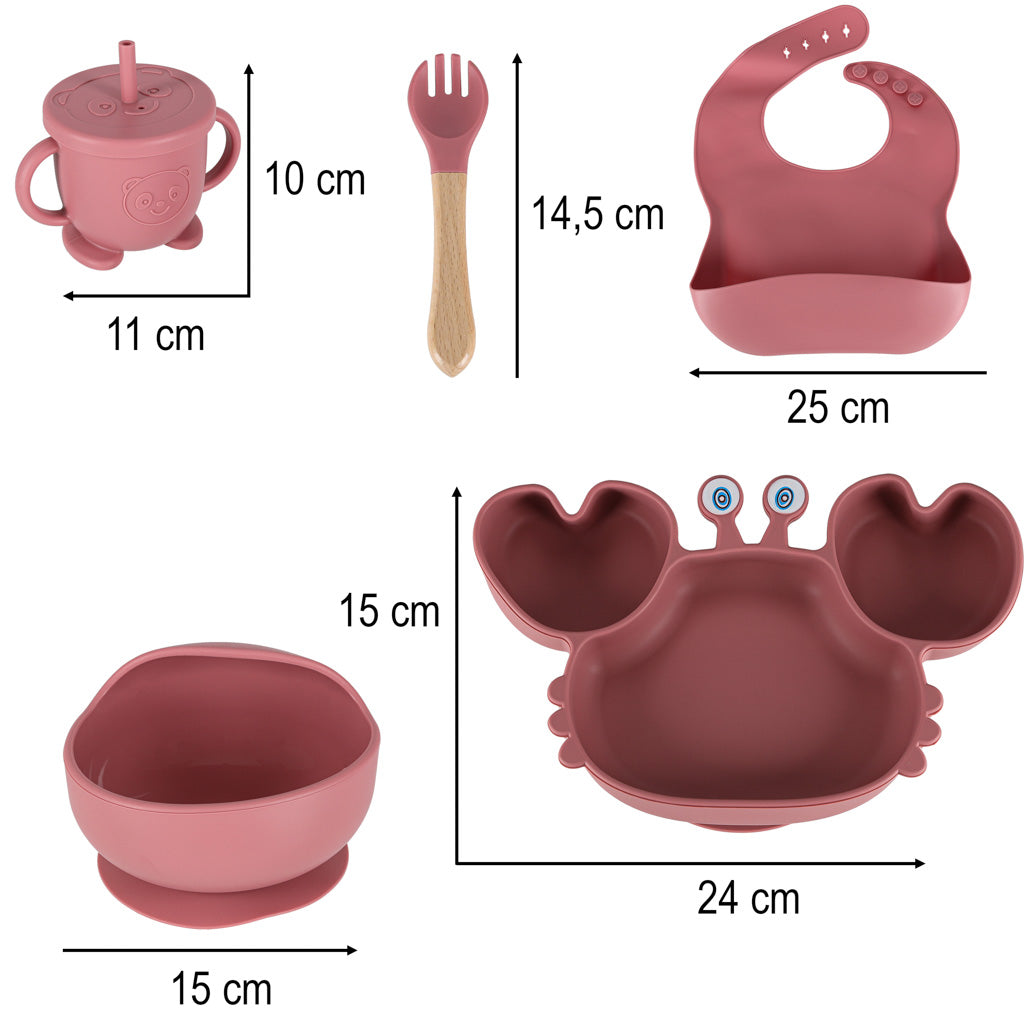 9-Piece Silicone Baby Feeding Set – Crab Design Pink