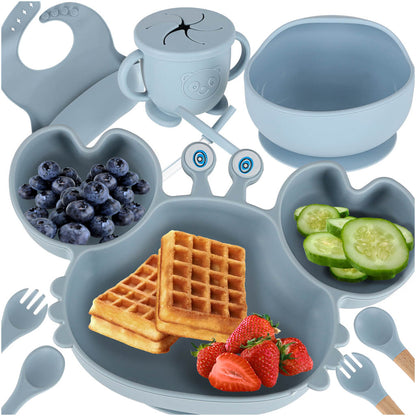 9-Piece Silicone Baby Feeding Set with Suction Cups – Blue Crab