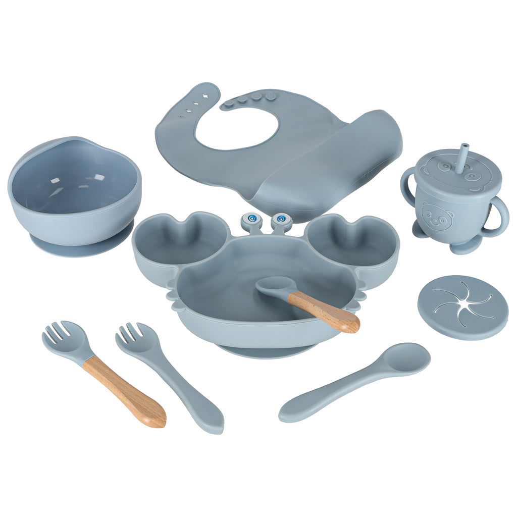 9-Piece Silicone Baby Feeding Set with Suction Cups – Blue Crab