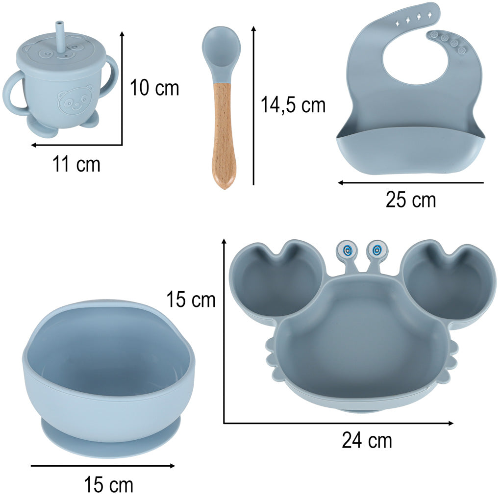 9-Piece Silicone Baby Feeding Set with Suction Cups – Blue Crab