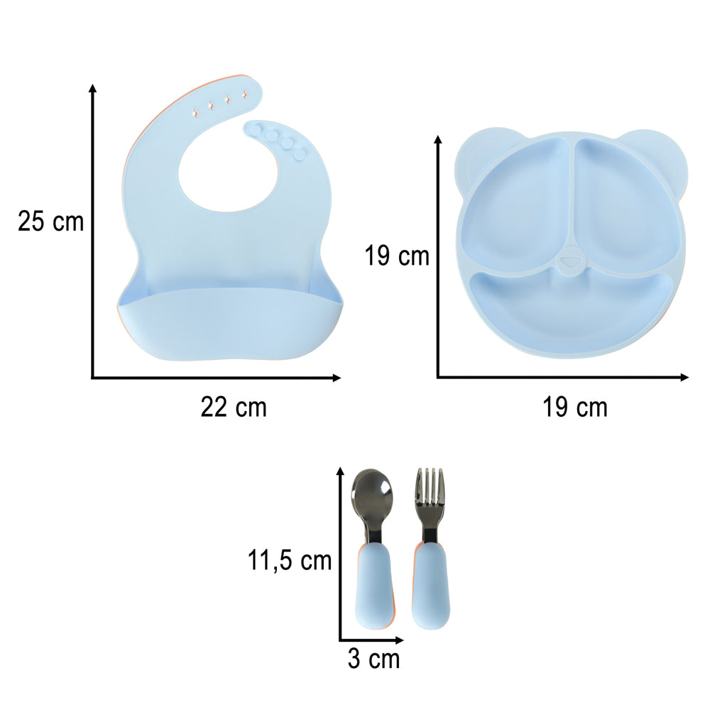 Silikonowy zestaw do karmienia dla maluchów Blue Bear – 4 elementy
