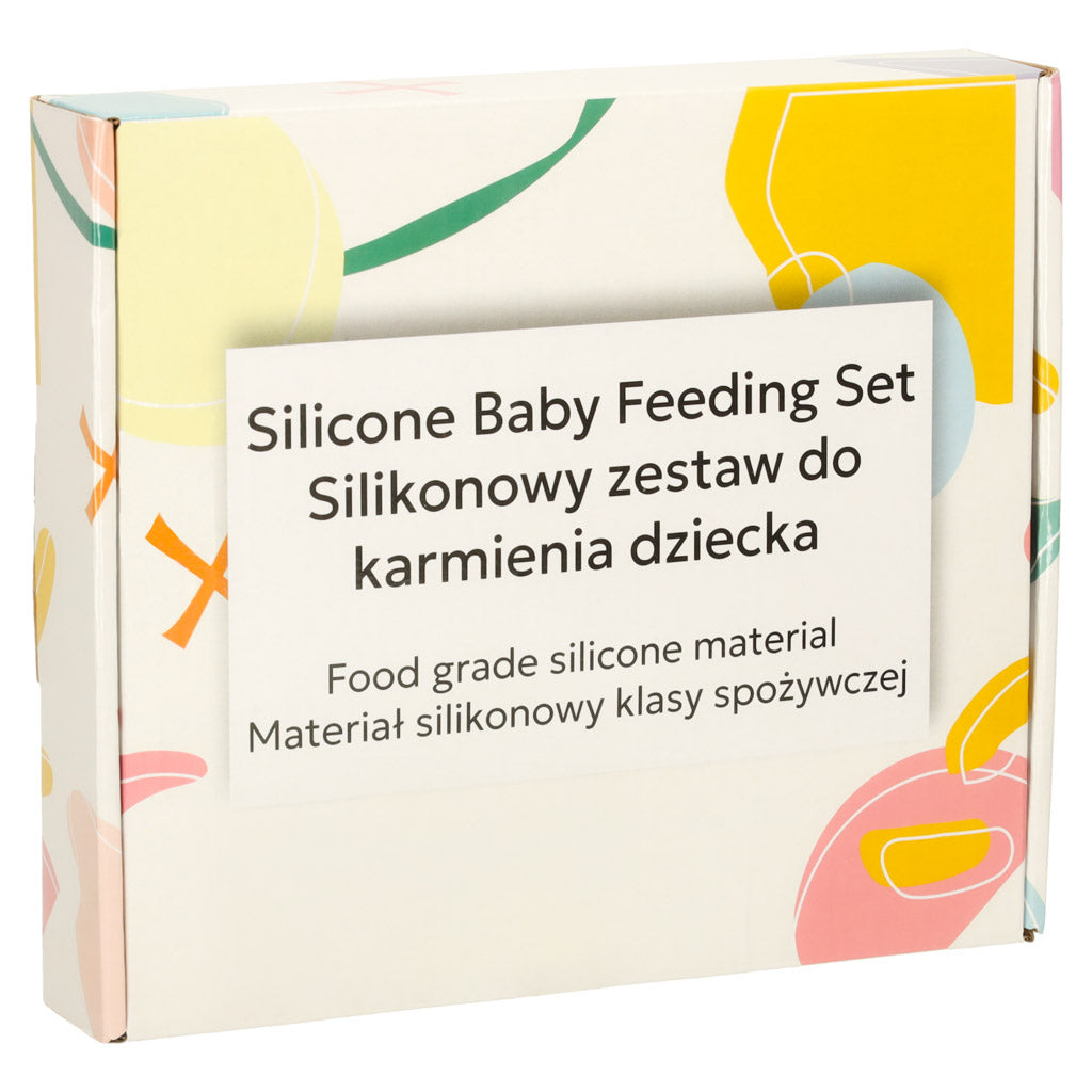 Silikonowy zestaw obiadowy dla dzieci, pomarańczowy – 4-częściowy wzór misia