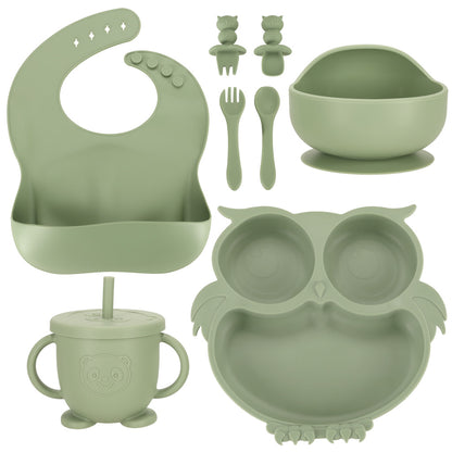 Silikonowy zestaw do karmienia Green Owl – 8 elementów