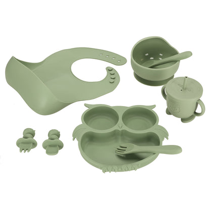 Silikonowy zestaw do karmienia Green Owl – 8 elementów