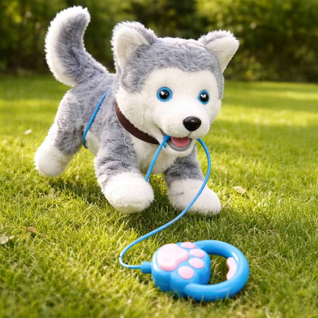 Interactive Husky Walking Dog Toy with Leash – Barking Plush Puppy