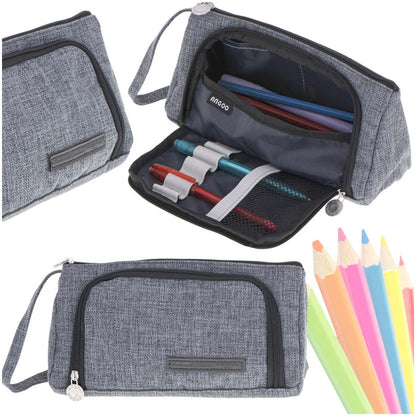 Double Compartment School Pencil Case & Cosmetic Pouch – Grey