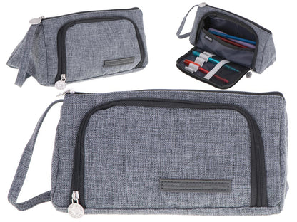 Double Compartment School Pencil Case & Cosmetic Pouch – Grey