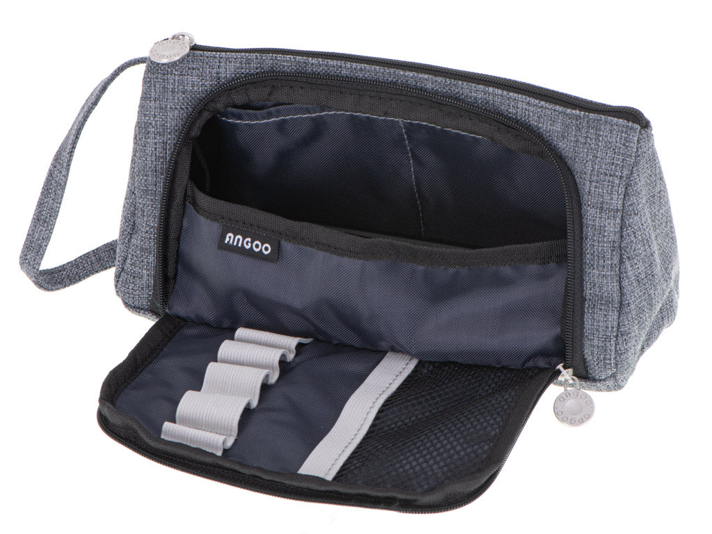 Double Compartment School Pencil Case & Cosmetic Pouch – Grey