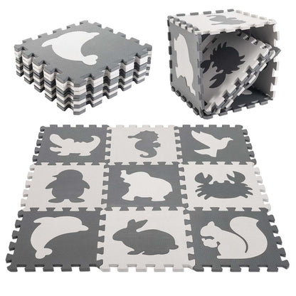 Gray Animal Foam Puzzle Play Mat 85 × 85 cm – 9-Piece EVA Mat