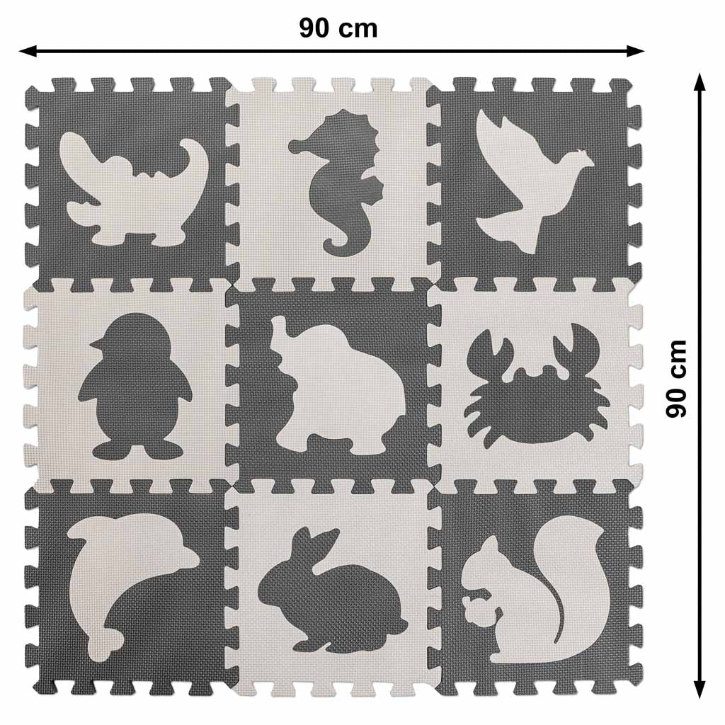 Gray Animal Foam Puzzle Play Mat 85 × 85 cm – 9-Piece EVA Mat