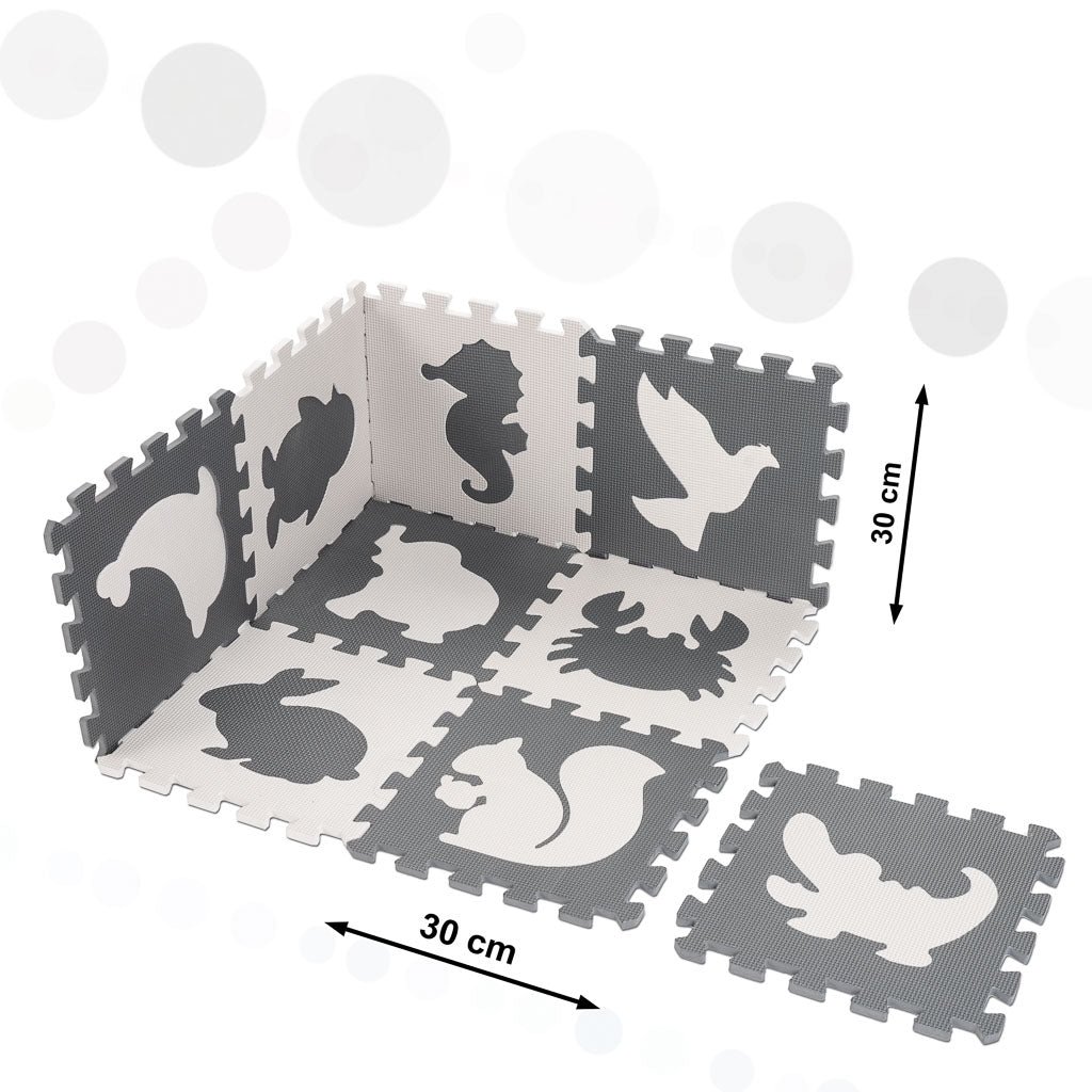 Gray Animal Foam Puzzle Play Mat 85 × 85 cm – 9-Piece EVA Mat