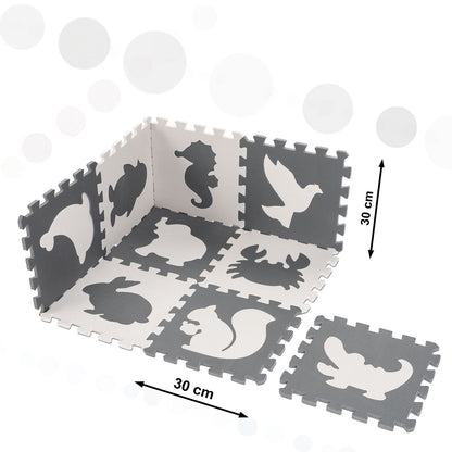 Gray Animal Foam Puzzle Play Mat 85 × 85 cm – 9-Piece EVA Mat