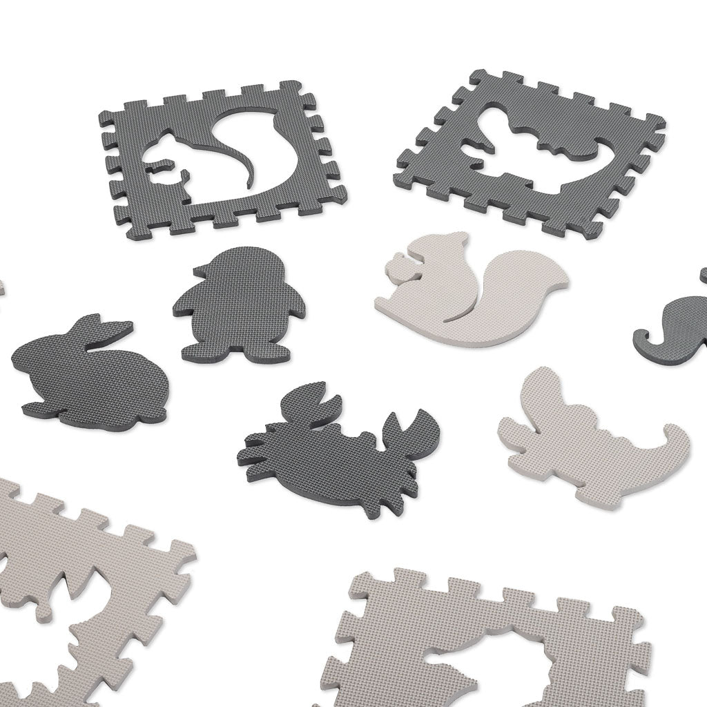 Gray Animal Foam Puzzle Play Mat 85 × 85 cm – 9-Piece EVA Mat