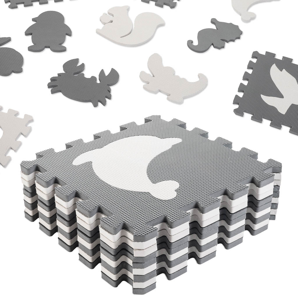 Gray Animal Foam Puzzle Play Mat 85 × 85 cm – 9-Piece EVA Mat