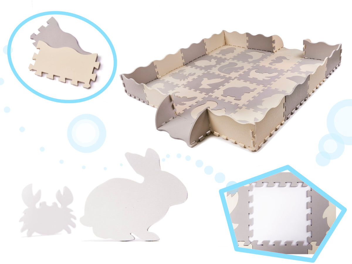 Foam Puzzle Play Mat Grey Ecru 144x144cm 36 Pieces