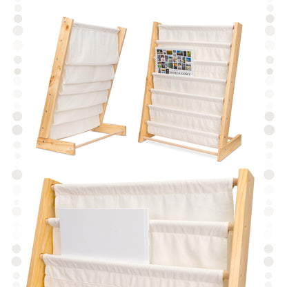 Montessori Kids Wooden Bookshelf with 6 Fabric Pockets