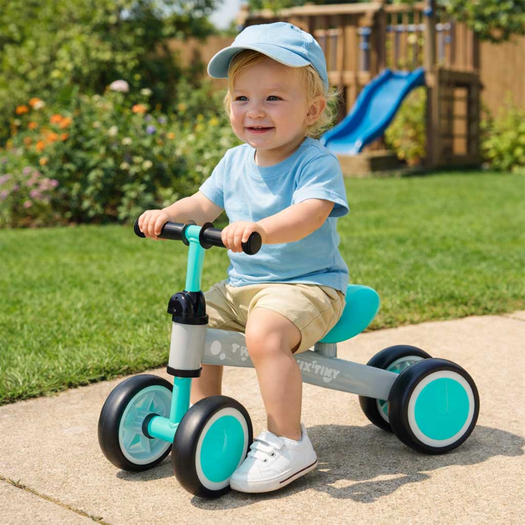 Rowerek biegowy czterokołowy dla maluchów Trike Fix Tiny 2+ – miętowo-szary