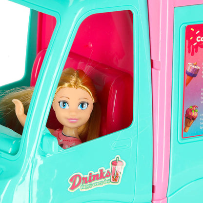 2-in-1 Doll Camper & Ice Cream Food Truck Playset – 21 Pieces