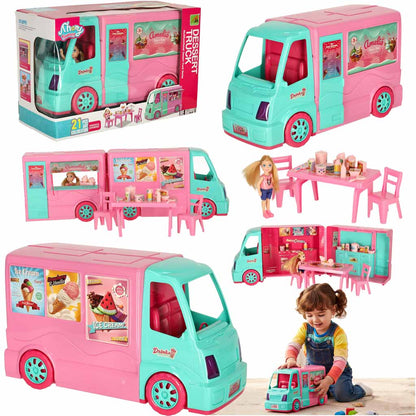 2-in-1 Doll Camper & Ice Cream Food Truck Playset – 21 Pieces