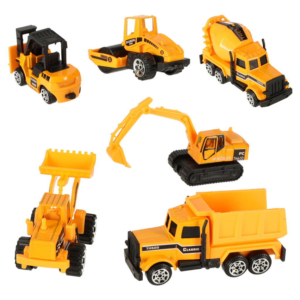 Zestaw zabawek – pojazdy budowlane – 6 mini maszyn budowlanych