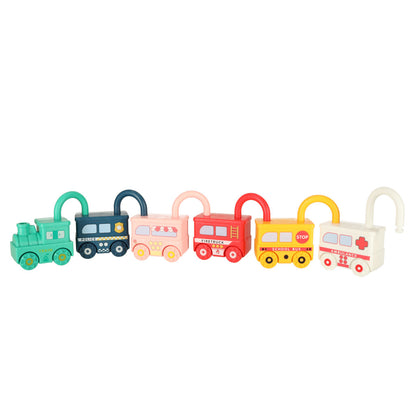 Montessori Vehicle Lock & Key Set – 6 Cars & 7 Keys 18M+