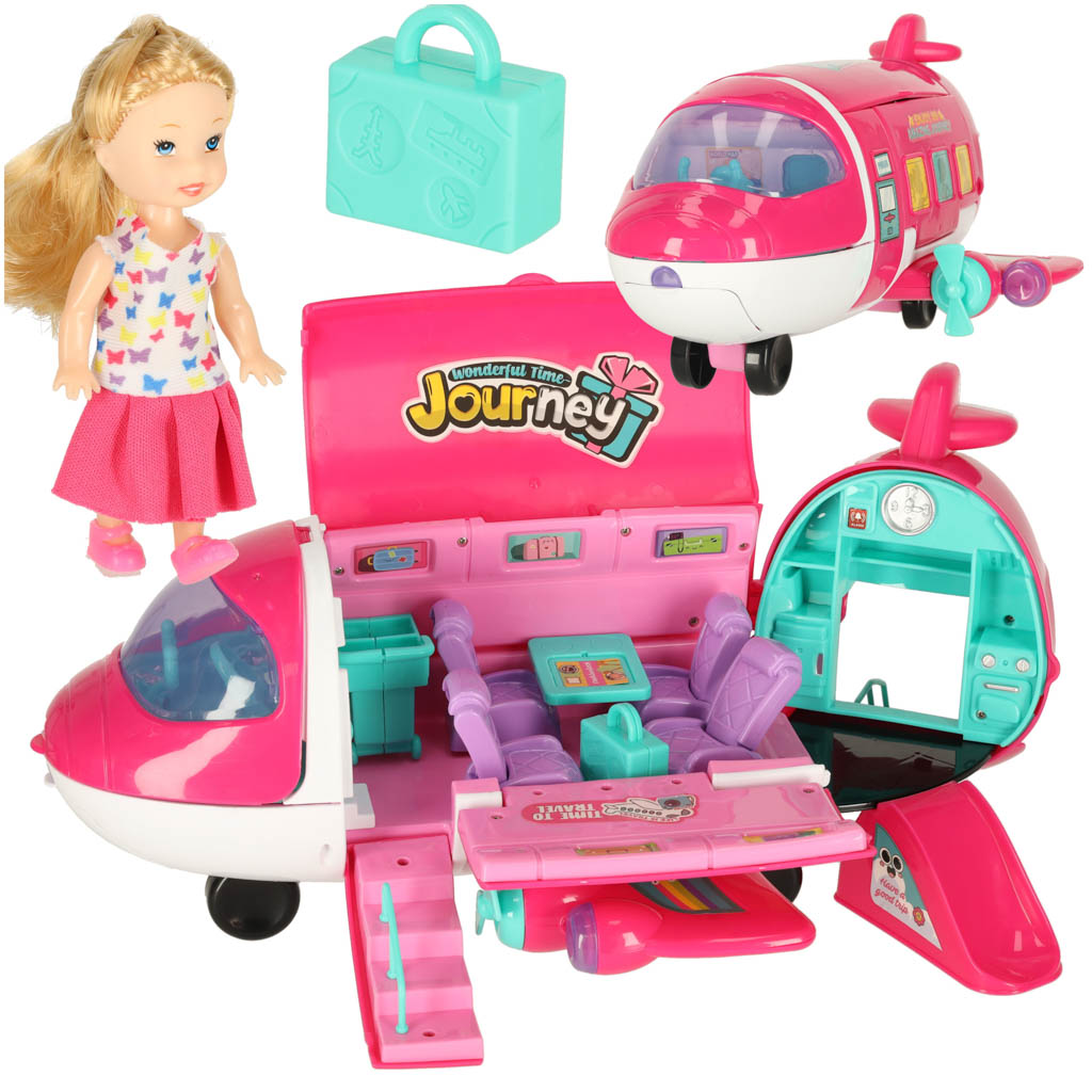 2-in-1 Foldable Toy Airplane with Doll & Travel Accessories